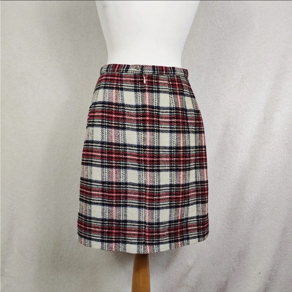 St Michael Vintage Red White Tartan Plaid Wool Blend Skirt UK 10-12 - Picture 3 of 6